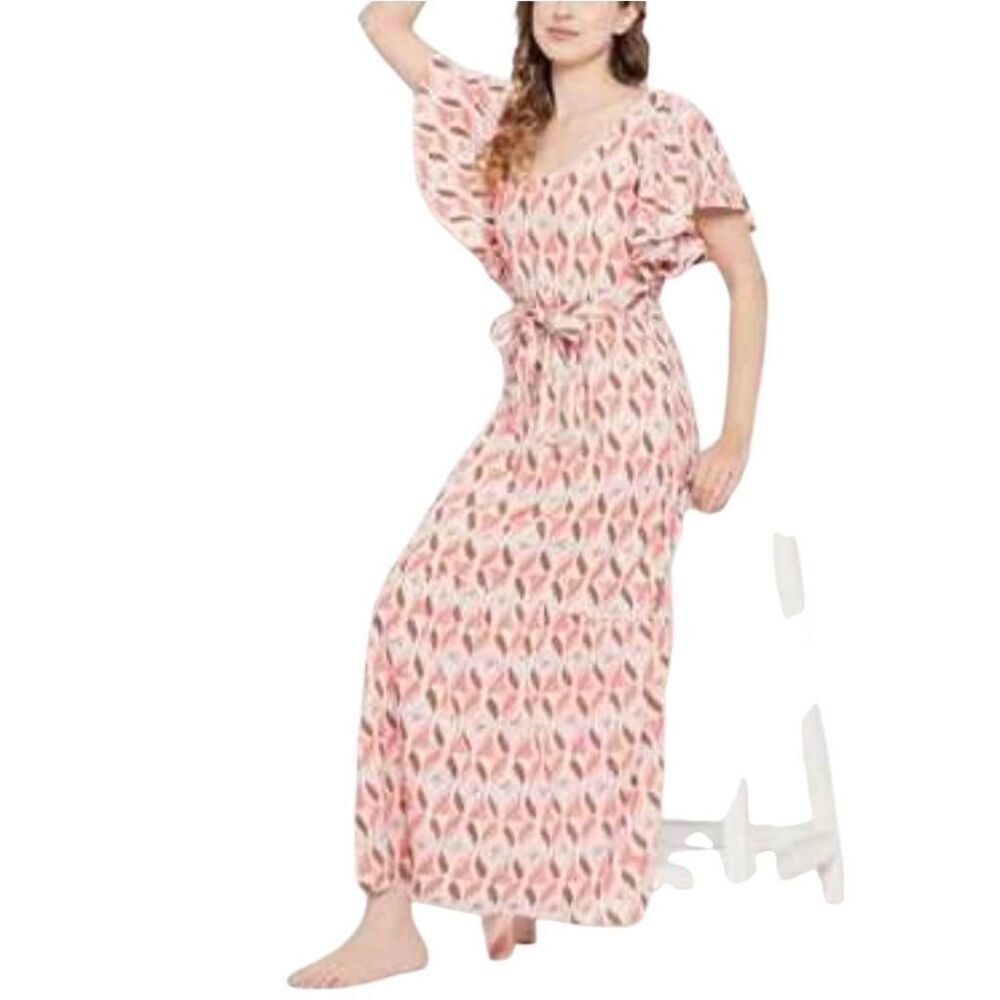 Sim & Sam Orange Geometric Motif Maxi Dress NEW